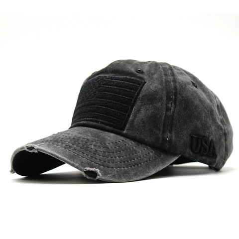 Casquette De Baseball En Coton Lavé Vintage Broderie Lettres USA Patch Drapeau Américain Chapeau Soleil Rétro