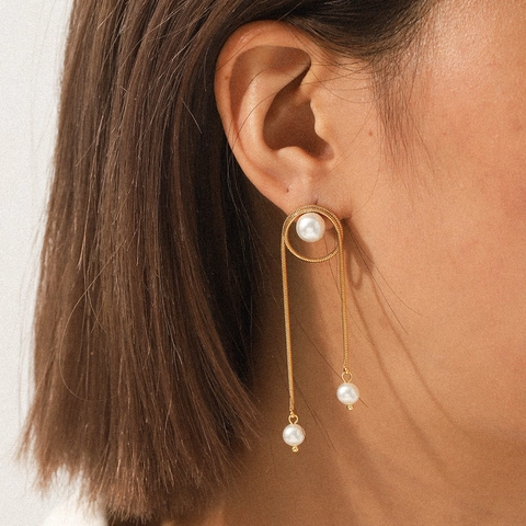 Roestvrijstalen Kwastje Oorbellen Met Imitatieparel 18K Vergulde Slangenketting Elegante Sieraden Voor Dames