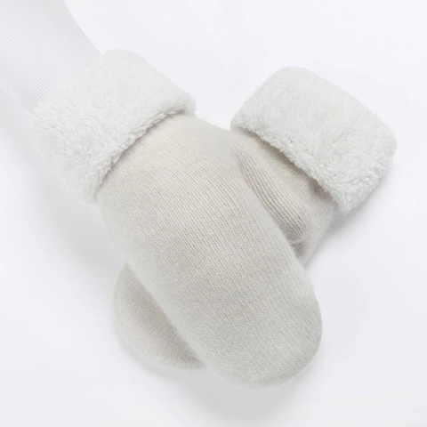 Guantes de Ciclismo al Aire Libre de Color Sólido Gruesos con Puño de Peluche de Pelo de Conejo Lindo de Mitones de Punto Cálidos de Invierno para Mujer
