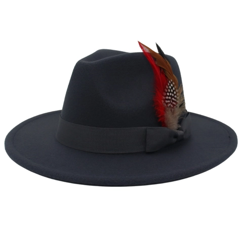 Vintage Wollmischung Fedora Hut Für Damen Herren Große Krempe Schleife Feder Deko Jazz Hut Herbst Winter Mode Accessoire