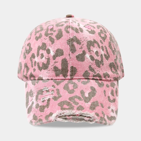 Pink Leopard Print Baumwolle Hüte Vintage Distressed Baseballkappe Anglerhut Schiebermütze Lässig Sonnenschutz Damen
