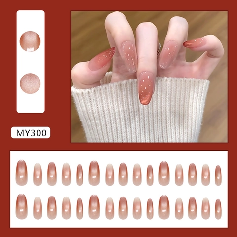Press On Nails Katzenauge Gradient Rot Kastanie Mandelform Glänzend Full Cover Mode Maniküre Für Damen