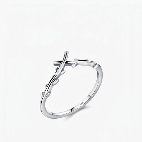 Anello Ramoscello D'ulivo In Argento Sterling 925 Vintage Croce Di Ramo D'albero Gioielli Da Dito Per Donne