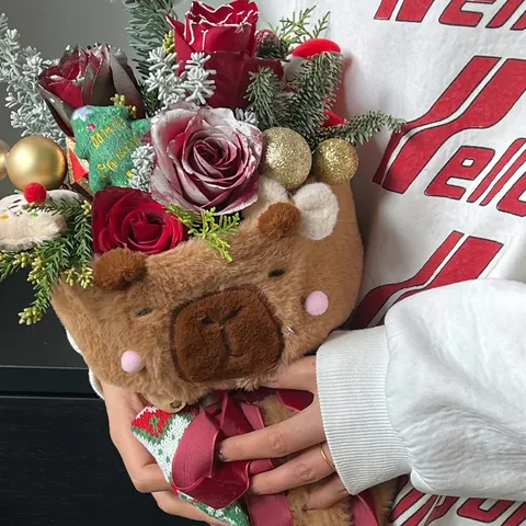 Plush Capybara Bear Shape Flower Bouquet Wrapping Material Christmas Scarf DIY Soft Gift Packaging Decoration