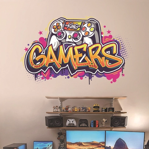 Gaming Controller Wall Sticker Waterproof PVC 3D Broken Wall Gamer Zone Graffiti Decal For Bedroom Playroom