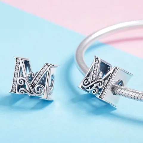 925 Sterling Silver Initial Letter Alphabet Charms With Cubic Zirconia For DIY Bracelet Necklace Jewelry Making