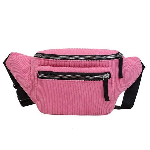 Women Corduroy Waist Bag Vintage Adjustable Strap Chest Bag Multi Pockets Casual Travel Crossbody Fanny Pack For Women