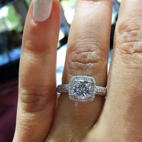 Luxury Square Zircon Ring Copper Cushion Cut Halo Micro Paved Wedding Band Sparkling Fashion Jewelry For Women