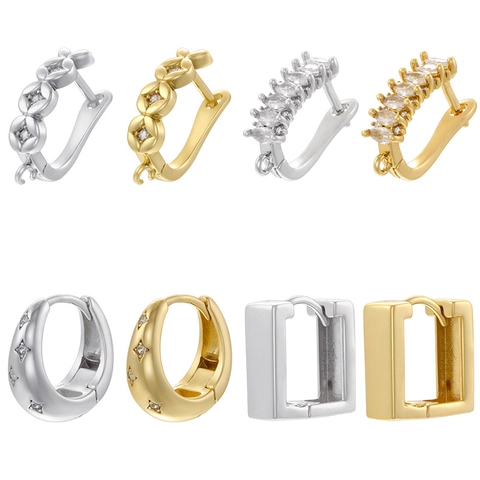 Boucles D'oreilles Huggie En Laiton Géométrique Zircon Étoile Trèfle Style Rétro Pour Femmes