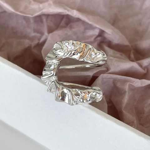 Minimalist 925 Sterling Silver Wrinkled Texture Open Ring Trendy Adjustable Hip Hop Style For Women Girls