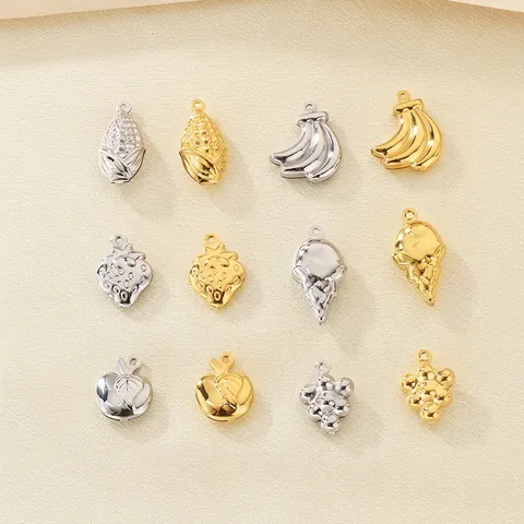 Roestvrijstalen Fruit Voedsel Charms Hangers Voor DIY Sieraden Maken Maïs Aardbei Appel Banaan Ijs Accessoires