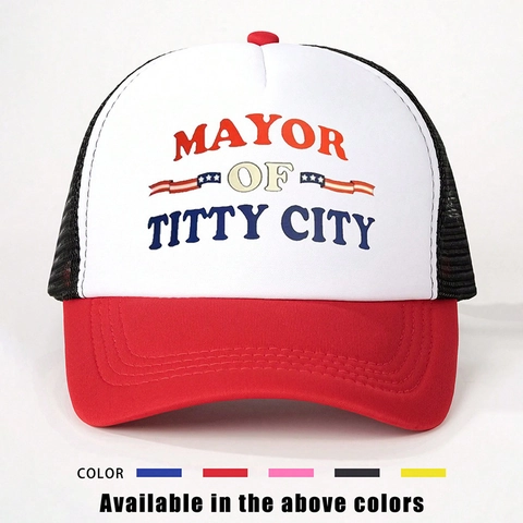 Trucker Hat Mayor Of Titty City Mesh Honkbalpet Verstelbaar Polyester Ademend Gebogen Rand Snapback Pet
