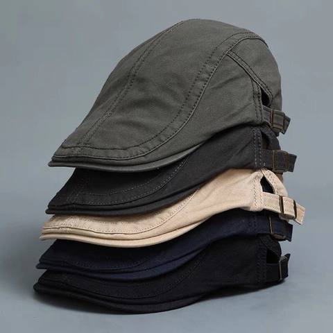 Cotton Flat Cap Vintage British Style Beret Hat With Adjustable Side Buckles For Men Women Lightweight Breathable