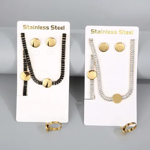 Roestvrijstalen Sieraden Ketting Armband Ring En Oorbellen Voor Dames Met Ronde Schijf En Zirkonia