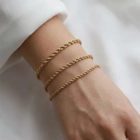Pulsera De Cadena De Cuerda De Moda Para Mujer Acero Inoxidable Chapado En Oro Punk Hip Hop Joyería Minimalista
