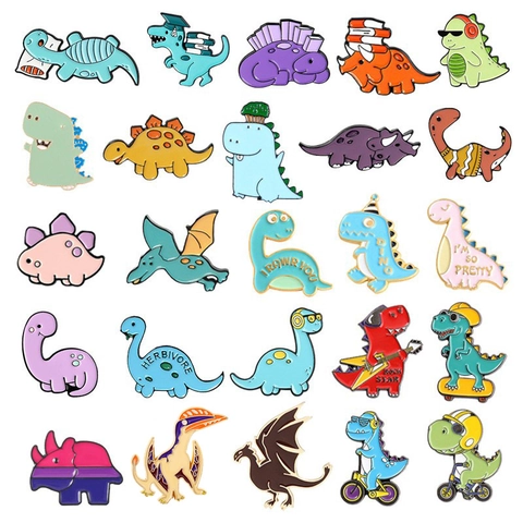 Spille In Smalto Dinosauro Cartone Animato Distintivo In Metallo Lega Spilla Animale Macaron Carina Per Zaino Accessori Vestiti