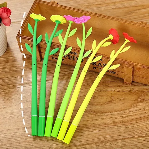Camellia Flower Gel Pen Creative Cute Soft Silicone Plant Shape Fine Point Black Ink Rollerball Pens Office Stationery
