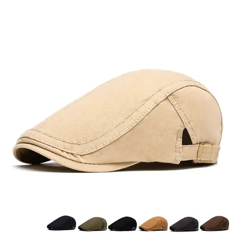 Herren Vintage Schiebermütze Newsboy Hat Gewaschene Baumwolle Ivy Baskenmütze Verstellbar Britischer Stil Outdoor