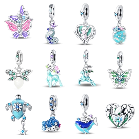 Leuchtende Tier-Charms 925 Versilbert Emaille Zirkon Glow In The Dark DIY Armband-Perlen Für Die Schmuckherstellung