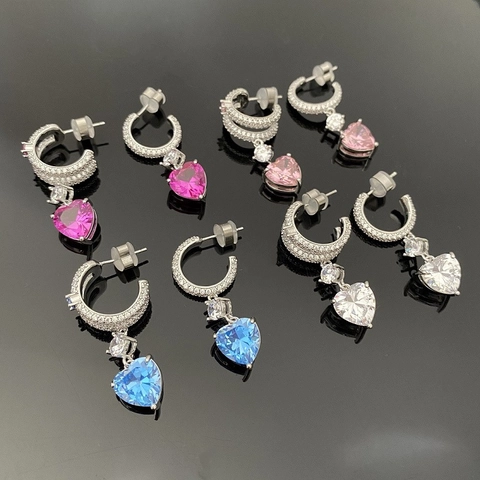 Collana Orecchino Ear Cuff Rame Zircone Cuore Donna Con Perno Per Orecchini In Argento Sterling 925 Elegante