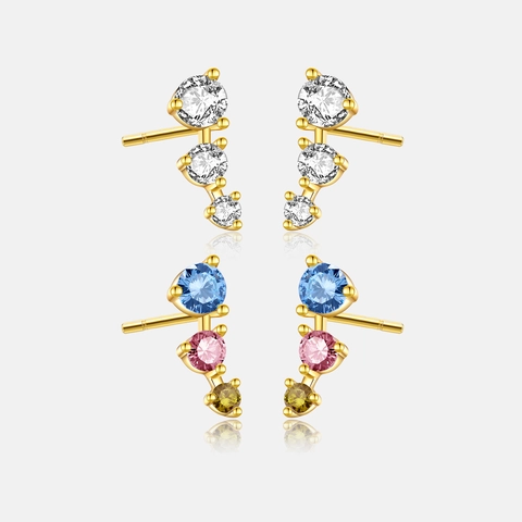 S925 Sterling Silver Stud Earrings With Rhinestone Pave Three Stone Arc Geometric Earrings Fashion Jewelry For Women
