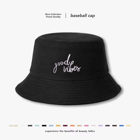 Cappello Alla Pescatora Cotone Protezione Solare Tesa Larga Ricamato Good Vibes Lettera Estate Casual Unisex