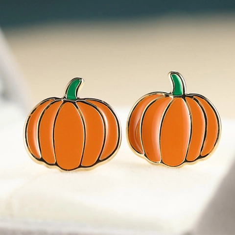 Kürbis Ohrstecker Kupfer Emaille Realistisch Halloween Schmuck Erntedankfest Herbst Geschenke Für Frauen Mädchen Süß