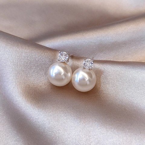 Pendientes De Perlas Artificiales De Imitación Con Circón Y Poste De Plata De Ley 925 Joyería Minimalista Redonda Para Mujer