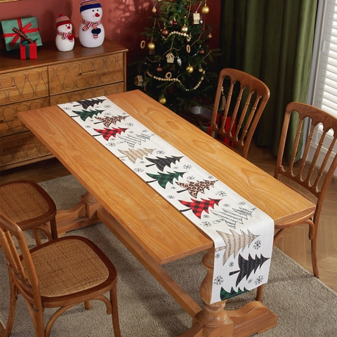 Christmas Table Runner And Placemats Polyester Cotton Digital Print Festive Reindeer Tree Patterns Holiday Dinner Decor