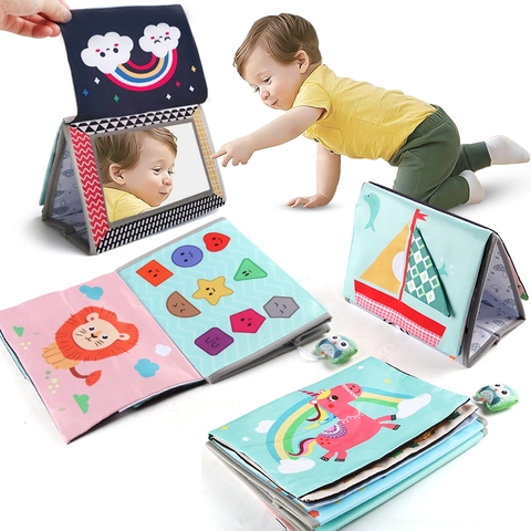 Baby Stoffbuch Sensorik Spielzeug Mit Tummy Time Spiegel Knisterpapier Weicher Polyester Stoff Für Säuglinge