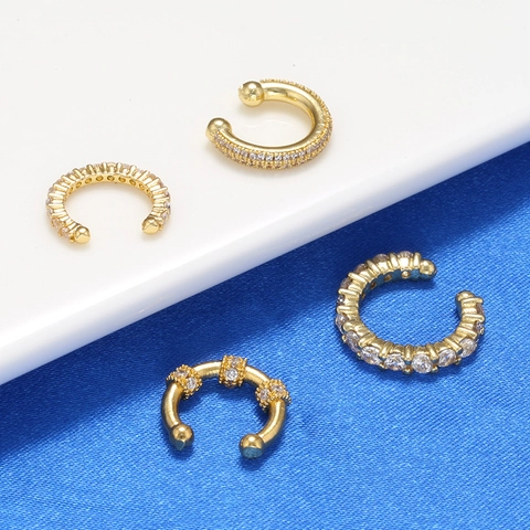 Fashion Brass Zircon C Shaped Ear Cuff Clip On Earrings Non Pierced Cartilage Minimalist Commuter Style Women Jewelry