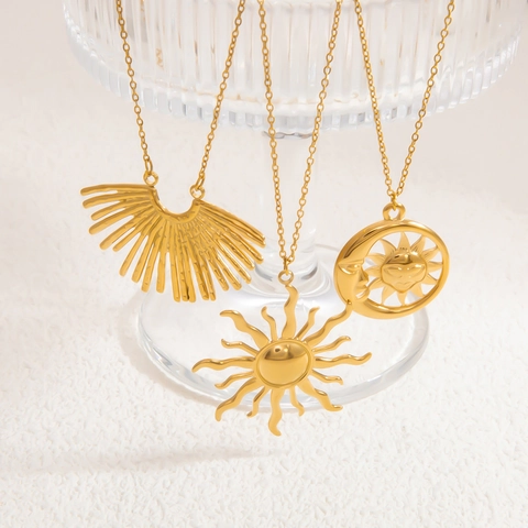 Minimalistische Halskette Aus Edelstahl 18K Vergoldet Mit Sonne Mond Fischgräten Anhänger Für Damen INS Style Mode Schlüsselbeinkette