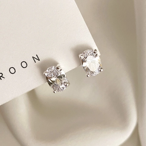 Oval Cut Zircon Stud Earrings With 925 Sterling Silver Earring Post Simplicity INS Style Elegant Minimalist Jewelry