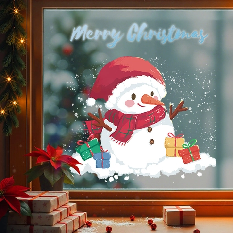 Christmas Window Clings Snowman Static Sticker PVC Double Sided Glass Decal Xmas Festive Party Shop Decor Merry Christmas