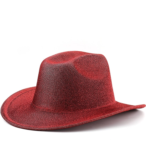 Glitter Polyester Katoen Cowboyhoed Glinsterende Fedora Met Brede Rand Voor Party Disco Podiumoptreden