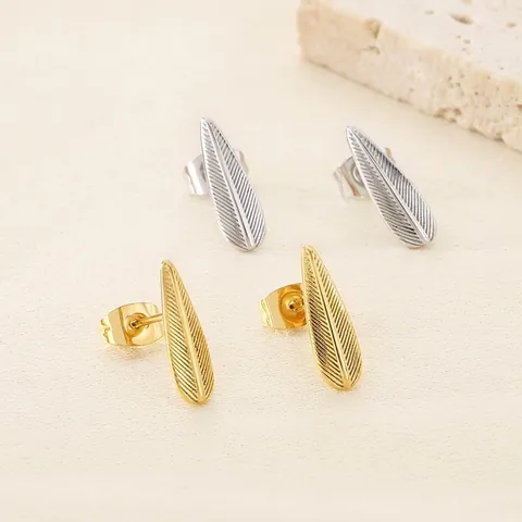 Pendientes De Botón Hoja Pluma Minimalistas Acero Inoxidable Pulido Pequeños Delicados Diarios Para Mujeres Niñas Regalo Estilo Ins