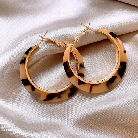 Vintage Geometric Resin Tiger Eye Stone Earrings For Women With Silver Earring Post Leopard Print Artificial Pearl Zircon