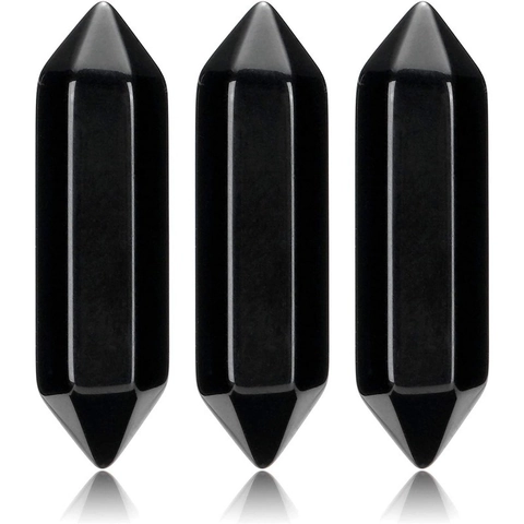 Schwarzer Onyx Hexagonal Kristallpunkt Doppelt Terminiert Heilstein Poliert Quarz Heimdekoration Meditation Natürlich