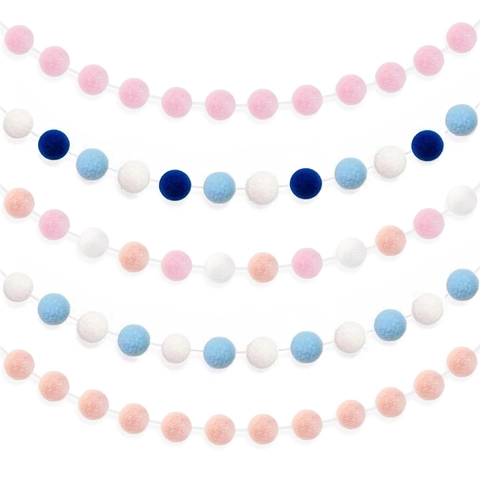 Guirlande De Pompons En Peluche Ronde Bannière En Polyester Colorée Pour Anniversaire D'enfants Fête Des Mères Décoration De Chambre