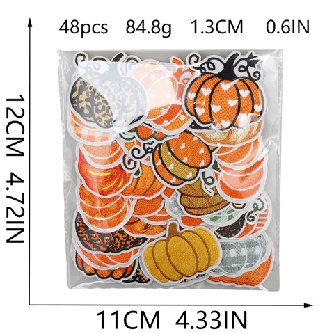 Pumpkin Embroidery Patches Polyester Fabric Iron On Sew On Halloween Autumn Theme For DIY Clothing Bags Hats Multiple Styles Leopard Pattern Checkerboard Polka Dot