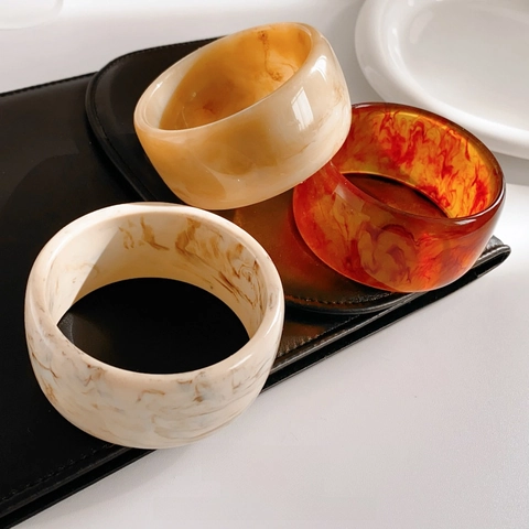 Wide Resin Bangle Bracelet Retro Marble Amber Texture Chunky Geometric Minimalist Vintage Jewelry For Women