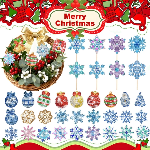 Christmas DIY Diamond Painting Sticks Acrylic Shiny Decorative Garden Stakes For Plant Pots Home Holiday Decor Handmade
