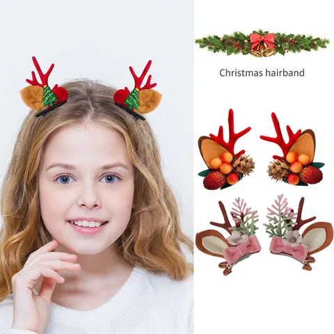 Pinzas Para El Cabello Con Astas De Reno De Navidad Tocado Lindo Decoración De Bayas Y Piñas Clips De Pico De Pato Para Mujer