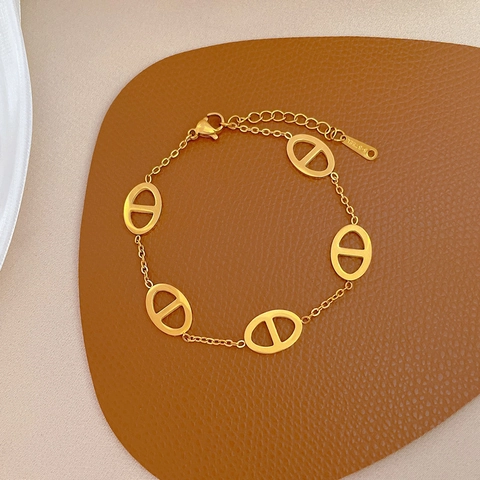 Minimalist Pig Nose Anchor Link Bracelet For Women Stainless Steel Gold Plated Adjustable Vintage Jewelry Gift