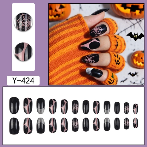 Unghie Finte Halloween Ragnatela Rosa Nero Stile Gotico Plastica ABS Unghie Finte Per Donne Decorazione Festa