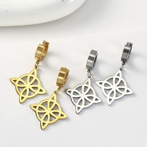 Celtic Witch Knot Jewelry Necklace Bracelet Earrings Ring Stainless Steel Hollow Geometric Mystical Fashion Women Men