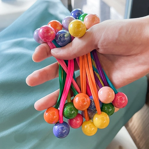 Kids Hair Ties Acrylic Round Ball Ponytail Holders Contrast Candy Colors Elastic Hair Ropes For Girls