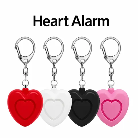 Heart Shaped Personal Safety Alarm ABS Emergency High Decibel Self Defense Keychain With LED Light For Women Kids Elderly