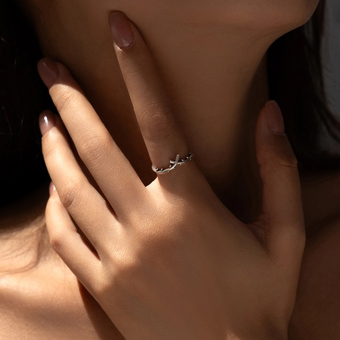 Anello Ramoscello D'ulivo In Argento Sterling 925 Vintage Croce Di Ramo D'albero Gioielli Da Dito Per Donne