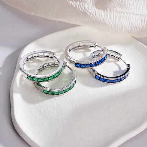 Hoop Oorbellen Smaragd Blauw Nano Edelstenen Koper Mode Sieraden Voor Vrouwen